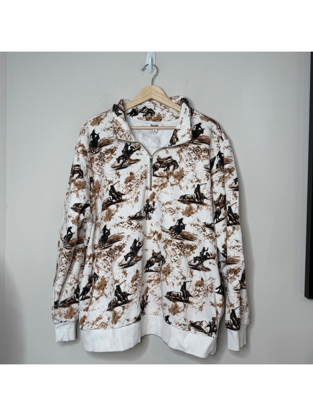 Wrangler Bucking Bronco White Scatter print quarter zip sweatshirt western